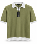 Polo en Maille Côtelée à Col Ouvert