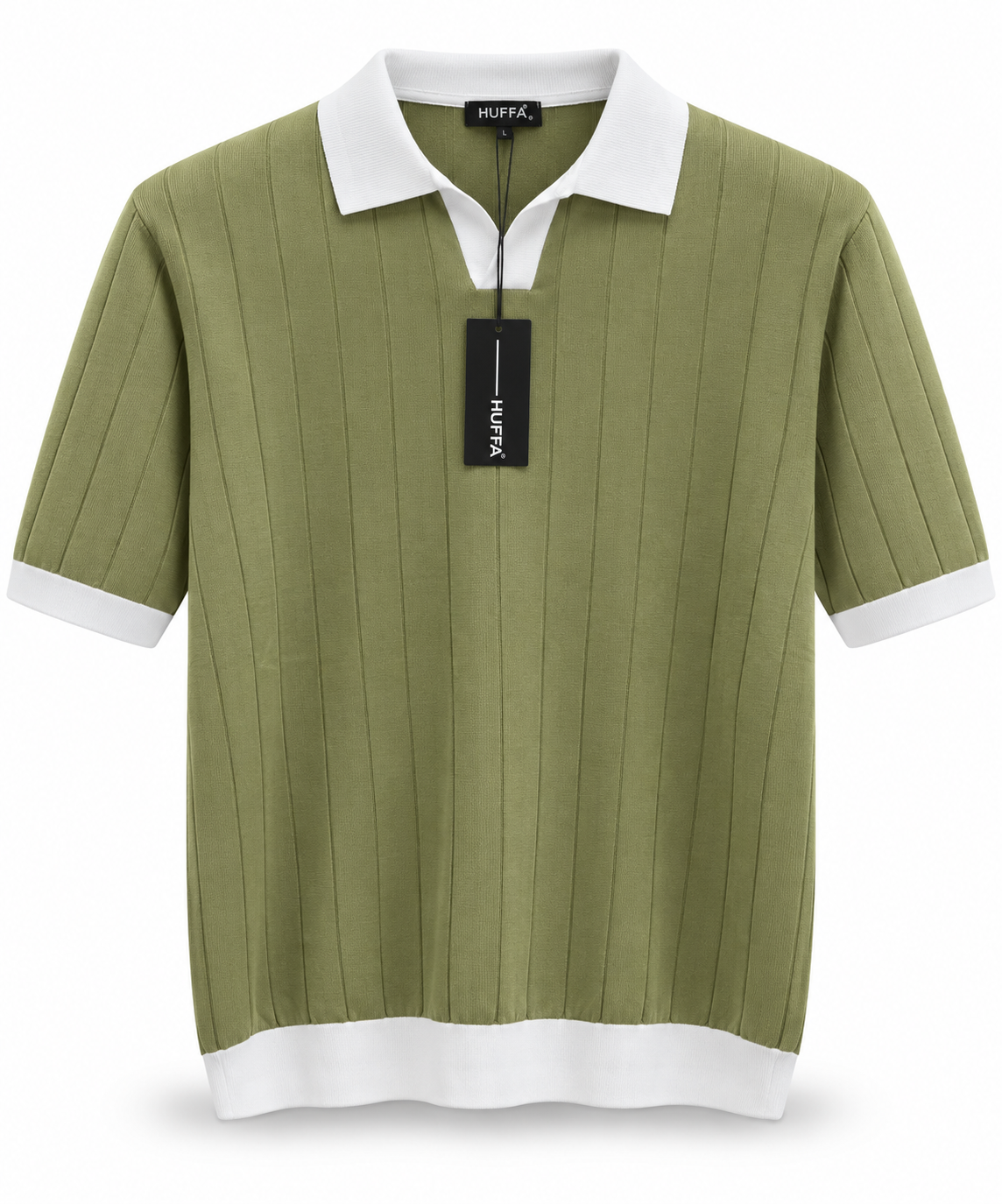 Polo en Maille Côtelée à Col Ouvert