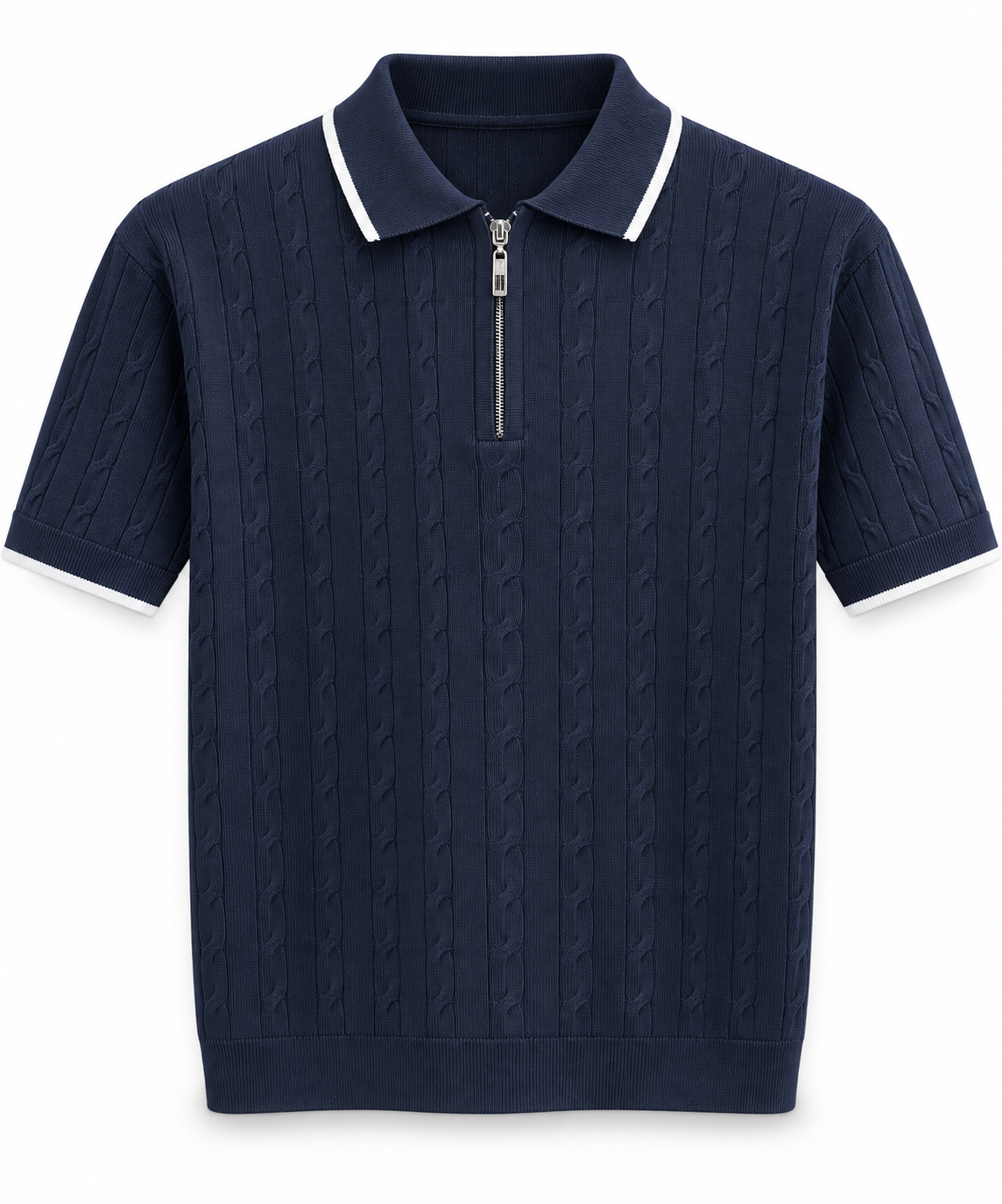 Polo Zippé en Maille Torsadée