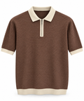 Polo Zippé Texturé à Col Contrasté